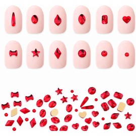 AD Beads 300 Pieces Red Flat Back Gems 11 Shapes Crystal Rhinestones 12 Sizes Rhinestones for Crafts Nail Face Art Clothes Shoes Bags DIY(Red)