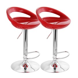 Elama Modern 2 Piece Retro Adjustable Bar Stool in Red with Chrome Base (ELM02-806RED)