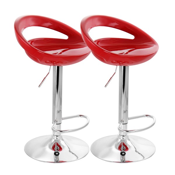 Elama Modern 2 Piece Retro Adjustable Bar Stool in Red
