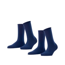 FALKE Women's Happy Double Pack W So Cotton Plain 2 Pairs Socks, Blue Royal 6000, 5.5-8