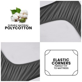 Luxury Bedding Fitted Sheet Double - Plain Dyed Charcoal Bed Sheet - Polycotton Deep Pockets Bedsheet 16 inch (40 cm) - Machine Washable