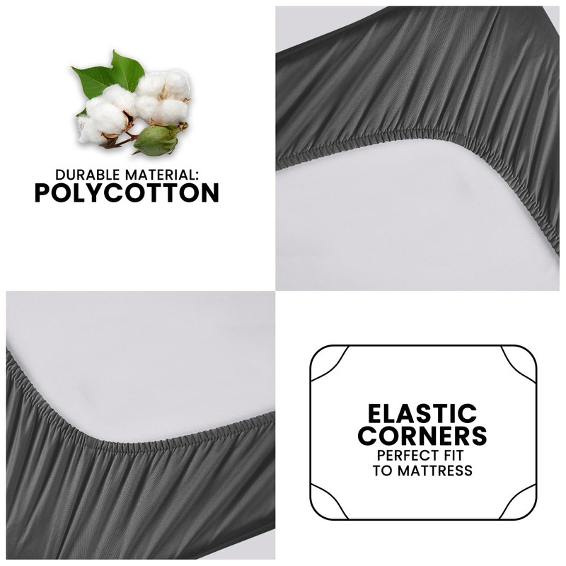 Luxury Bedding Fitted Sheet Double - Plain Dyed Charcoal Bed