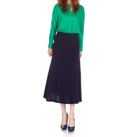Dani's Choice Elastic Waist A-line Flared Long Skirt (M, Navy)