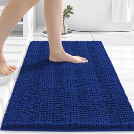 Grandaily Chenille Striped Bathroom Rugs 30x20, Extra Thick and Absorbent Bath Mats, Non-Slip Soft Plush Shaggy Shower Carpet, Machine Wash Dry, Bath Rug for Bathroom, (Medium, Royal Blue)