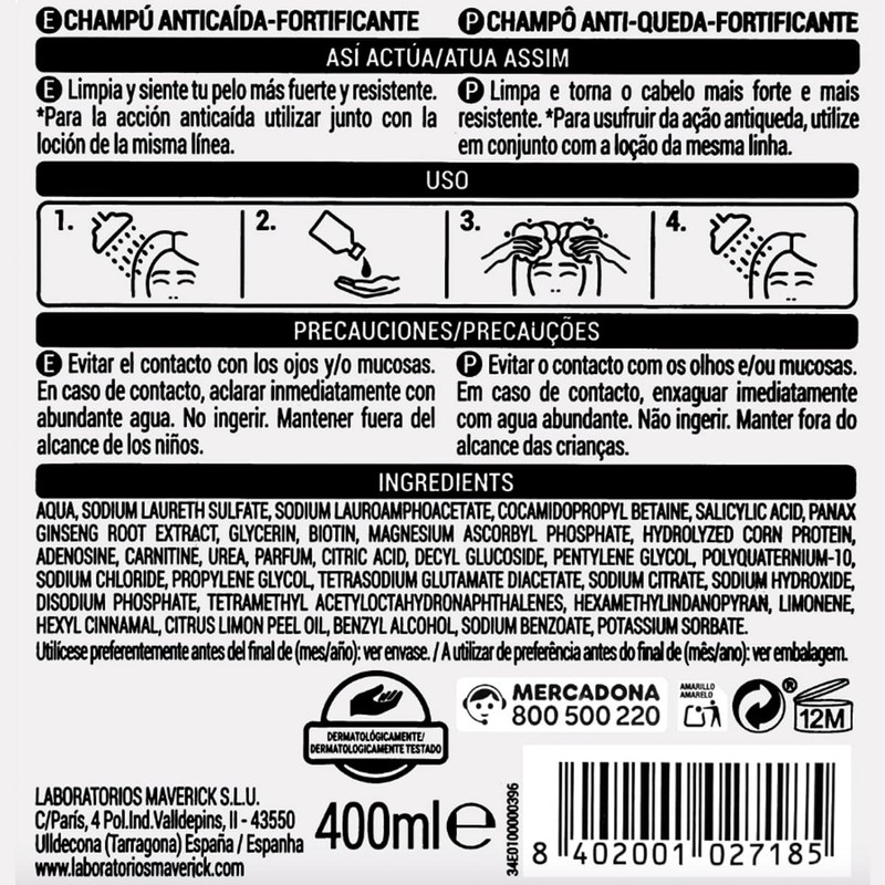 Hair Loss Strengthening Shampoo 400ml with Ginseng, Biotin and Salicylic