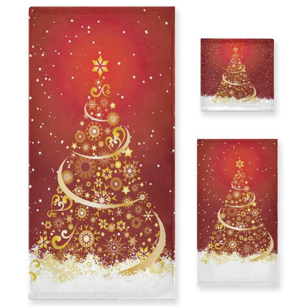 Pfrewn Golden Snowflakes Christmas Tree Forest Towels Set of 3