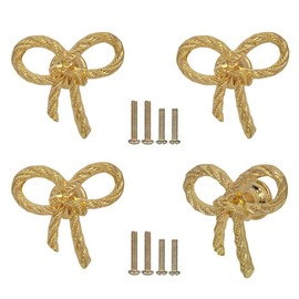 Hetyskluy 4 Pcs Gold Bow Cabinet Drawer Knobs Metal Bow Dresser Knobs Pulls Vintage Decorative Handles for Home Bedroom Wardrobes Kitchen Cabinets Hardware Cupboard, Single Hole Handle (Gold)