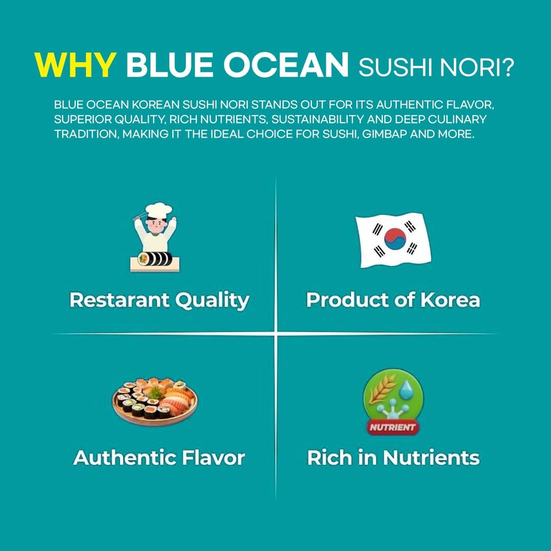 Blue Ocean Organic Sushi Nori Seaweed, 50 Sheets (full size),