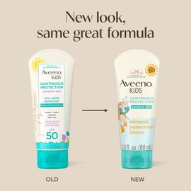 Aveeno Kids Continuous Protection Zinc Oxide Broad Spectrum Sunscreen Lotion for Kids’ Sensitive Skin. SPF 50 Oxybenzone Free Sunscreen, Tear- and Swe