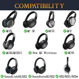 SoloWIT Cooling-Gel Earpads Cushions for Bose Headphones, Replacement Ear Pads for Bose QuietComfort 15 QC15 QC25 QC2 QC35/Ae2 Ae2i Ae2w/SoundTrue & SoundLink Around-Ear & Around-Ear II (Blue&Black)