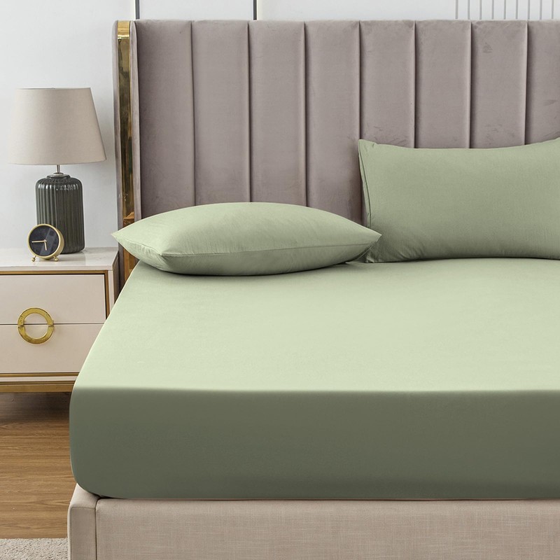 Soifox King Size Fitted Sheet Sage Green - Bed Sheets