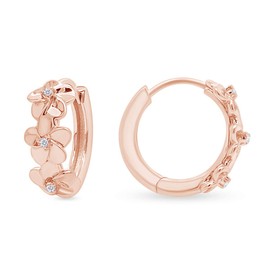 Round Sparkling White Cubic Zirconia Daisy Flower Hoop Earrings for womens 14k Rose Gold Over Sterling Silver