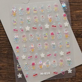 YUYUDEHM Ice Cream Nail Stickers for Nail Art 5D Embossed Nail Decals Self Adhesive Stickers for Nails Decoration