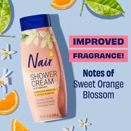 Nair Nair Shower Cream Hair Remover with Moroccan Argan Oil and Orange Blossom, Body Hair Removal Cream for Women, 12 oz