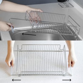 Nineware Expandable Over The Sink Dish Drying Rack – Adjustable SUS 304 Stainless Steel Dish Drainer (14"–24" Length), Rust-Resistant Large Drying Organizer, Compact Space Saving Kitchen Rack