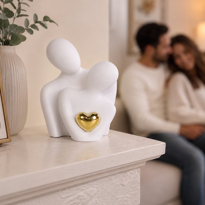 Ceramic Couple Statue for Home Decor - Abstract Hugging Figurine