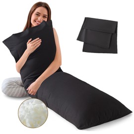 WhatsBedding Memory Foam Body Pillow with Pillowcase, Soft Large Long Bed Pillow for Adults, Breathable Full Body Pillow with Removable Pillow Cover - Black
