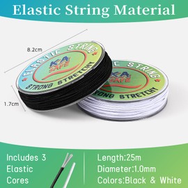 1mm Bracelet String, Elastic for Bracelet Making, 2-Color Set (Black/White)