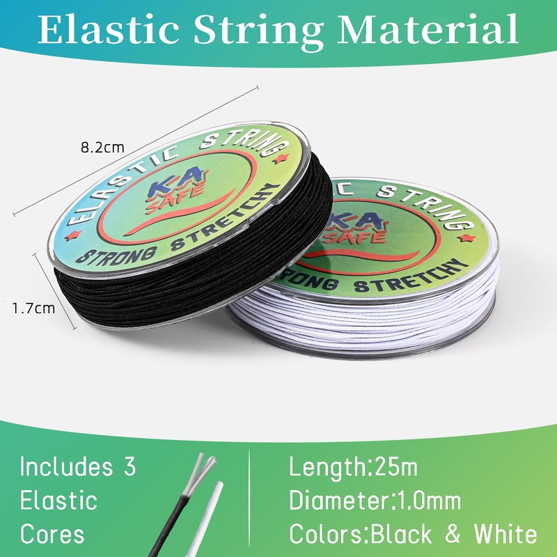 1mm Bracelet String, Elastic for Bracelet Making, 2-Color Set (Black/White)