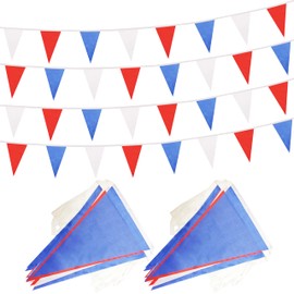 Yamiuo 100 Ft White Red Dark Blue Pennant Banner Flag, 60 Pcs String Hanging DIY Bunting Flags for Party, School, Birthday, Wedding, Carnival, Celebrations, Outdoor and Indoor Decorations (White Red Dark Blue)