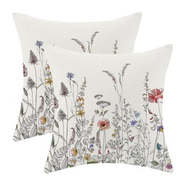 AEIOAE Spring Pillow Covers 20x20 Inch Set of 2, Black Wild Flower Throw Pillows Case,Colorful Seasonal Floral Plant Outdoor Decorative Farmhouse Decor Cushion Covers for Home Sofa Bed Couch