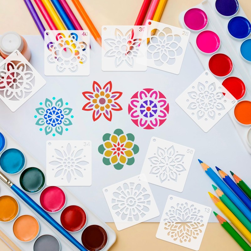 MWOOT 60 Pcs Mandala Stencils, Floral Templates for Painting on