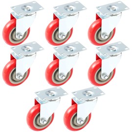 8 Pack 3 Inch Caster Wheels Swivel Plate on Red Polyurethane Wheels