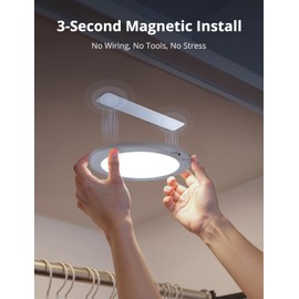 Combuh 4-Pack Battery Powered Motion Sensor Light, 7.48" IP44 Waterproof Shower Lamp Without Wiring, Ultra Thin 3 Colors Adhesive Overhead Lightting for Garage, Bedroom, Kitchen, Portable