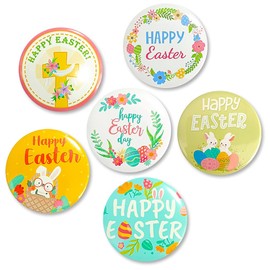 Kokoma 6 Pcs Happy Easter Button Pin for Women Girls Cute Rabbit Bunny Lapel Pins Brooch Holiday Party Badge Eggs Tinplate Badge Pins Costume Accessory (Yellow)