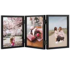 5x7 Triple Hinged Frames, 3 Folding Picture Frame, Stand Vertically on Desktop or Tabletop, Black