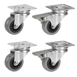 Dörner + Helmer 450100 Equipment Castors Diameter 50 mm (Pack of 4, 2 x with Brake, Rubber Wheel, Plate 42 x 42 mm, Load Capacity 105 kg, Furniture Castors, Swivel Castors)