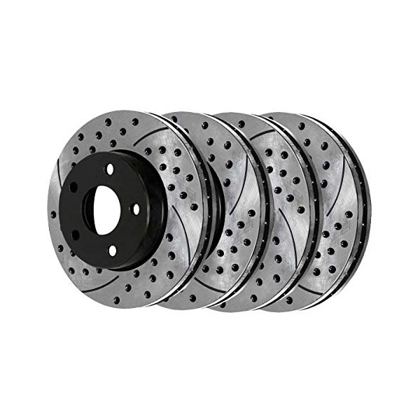 AutoShack PR64136PR64133 Front and Rear Drilled and Slotted Brake Rotors