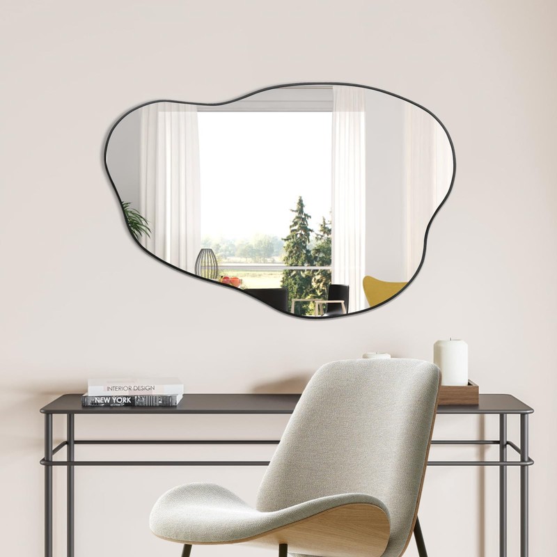 POZINO Asymmetrical Mirror, Black Irregular Mirror, Morden Unique Cloud Shaped