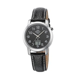 Master Time MTLA-10577-24L Funk Quartz Women's Watch Analogue Digital with Leather Strap, silver, Modern