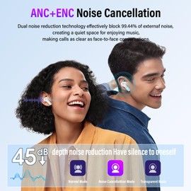 Wireless Earbuds, Bluetooth 5.4 Ear Buds with Multifunctional Touch Screen, 48H Bass Stereo Headphones with ANC/ENC Noise Cancelling/Transparency Mode, IPX7 Earphones with 5 EQ Modes, Milky White
