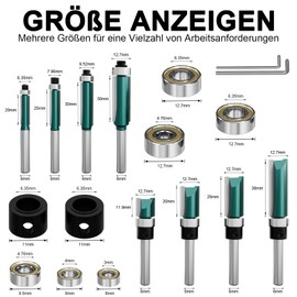 METOTY 8 pieces professional flush cutter, with 6 bearings, 2 wrenches, 8 mm shank cutter set, router bit for woodworking