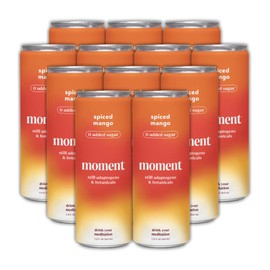 Moment Botanical Water STILL - Healthy & Natural: Spiced Mango L-Theanine and Ashwagandha for Zen & Stress Relief. No Caffeine or Added Sugar. Keto. 12 Cans