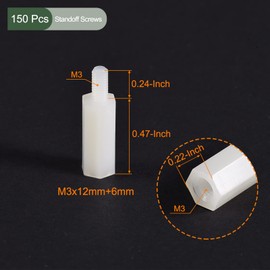 YOKIVE Pack of 150 M3 Spacers Screws Nylon Hexagonal PCB Spacers with High Insulation Effect Keep Height Constant Perfect for Board (White 12 mm + 6 mm)