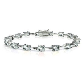 B. BRILLIANT Sterling Silver Genuine, Created or Simulated Gemstone 6x4mm Oval Classic Link Tennis Bracelet for Women, 7.25 inches, Sterling Silver, aquamarine