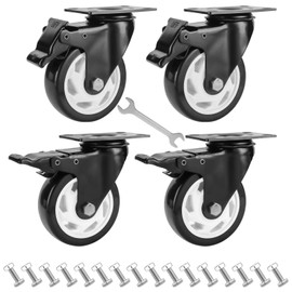 4 Inch Caster Wheels Set of 4, 1500lbs Heavy Duty Industrial Casters with Brakes, Dual Locking Top Plate Caster Rubber Wheel for Moving Furniture and Workbench (Free Screws and Spanner)