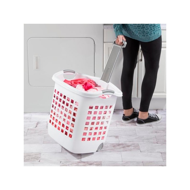 Sterilite 1.75 Bushel Ultra™ Wheeled Laundry Basket Plastic, White, (Pack