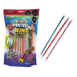 Party Potes Mini Mix 60 piezas, Popotes Surtidos con sabores frutales, Las Delicias