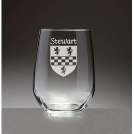 Stewart Irish Coat of Arms Stemless Wine Glasses (Sand Etched)