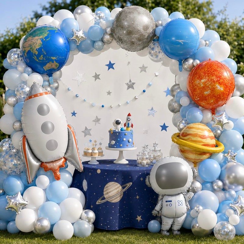 7Pcs Astronaut Rocket Balloons/Outer Space Birthday Party Decor with 4D