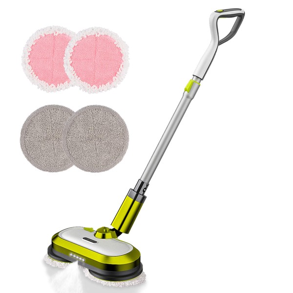 Cordless Electric Mop, Electric Spin Mop with LED Headlight and Water Spray, Up to 60 mins Powerful Floor Cleaner with 300ml Water Tank, Polisher for Hardwood, Tile Floors, Quiet Cleaning & Waxing