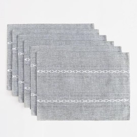 Wracra Cotton Linen Placemats, 14 x 19 Inch Set of 6 Placemats Rustic Hemstitch Place Mats for Kitchen Table and Heat Resistant-Hemstitch Grey