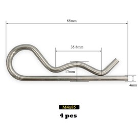 Yoliko 4 Pcs Heavy Duty Stainless Steel Cotter Pin R Clip Large Spring Retaining Wire Hair Pins Hitch Pin Clips Large Carter Pins for Trailer Pin Clips Lock System M4x85 Keeper Pins