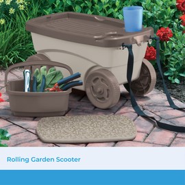Suncast Outdoor Rolling Garden Scooter - Durable Plastic Portable Garden Seat Rolls in Grass and Dirt - Carries Garden Supplies