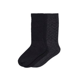 HUE Women's Merino Wool Blend Crew Boot Breathable Natural Temperature Regulating Moisture Wicking Athletic Socks 2 Pair Pack, Black - 2 Pair Pack, One Size
