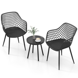 Giantex 3 Piece Patio Furniture Set, Outdoor Bistro Table and Chairs Set of 2, PP Seat & Metal Legs, Small Conversation Set for Balcony Front Porch Deck Backyard Lawn (Black)